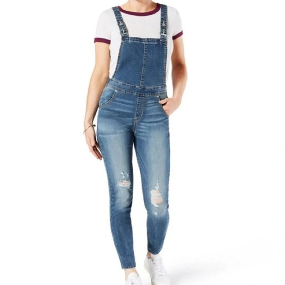 DENIZEN from Levi's Skinny Overalls Distressed size XS side zipper - Picture 3 of 12